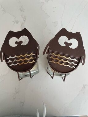 Vintage Owl Candle Holder Set- Metal& glass Votive Holders -Rustic Woodland Deco
